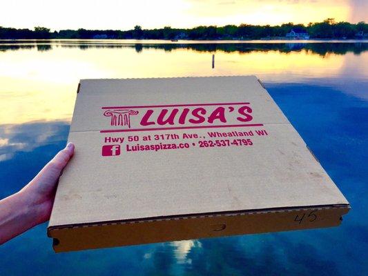 It's pizza night on Paddock Lake at sunset! August Nights! Fall is coming soon!