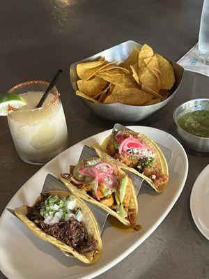 TACO TUESDAY SHENANIGANS 3$ tacos/ 5$ frozen margs all day!  1 Barbacoa taco  1 Mahi Mahi taco  1 Shrimp taco  1 House frozen margarita