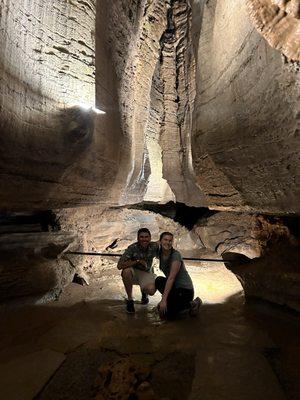 My father and I enjoying a spectacular view of the cave walls