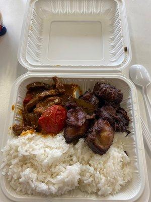 Adobo Chicken, beef and rice