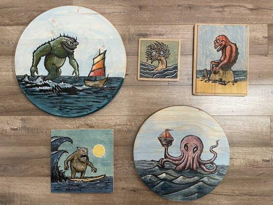 Original "Monsters Ink" series on wood by Andy Kerr