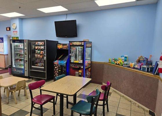 Enjoy our new TV, snacks/drinks vending, arcade games and kids toys while waiting for your laundry to be completed