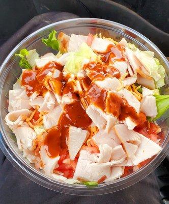 Salad with grilled turkey. I use the Arby's spicy three pepper sauce as a salad dressing. Really good.