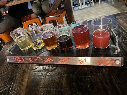 Beer flight choices: pistol petes, pickle, jetty, scotia, elephant parade, strawberry