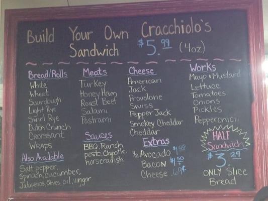 Build Your Own Sandwich Menu