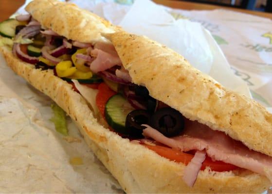 Black forest ham with pepper jack cheese on the herb and cheddar bread.