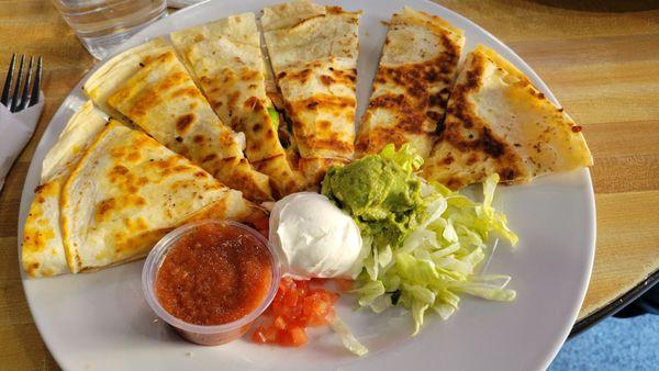 Chicken quesadilla about $15