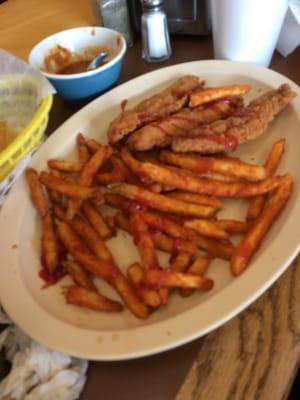 My son got fries and chicken tenders. I love the seasoned fries so good!