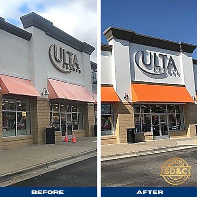 Commercial exterior painting and repair of awnings.