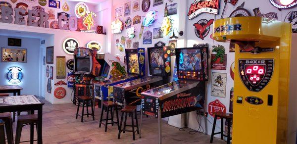 Video games and pinball machines.