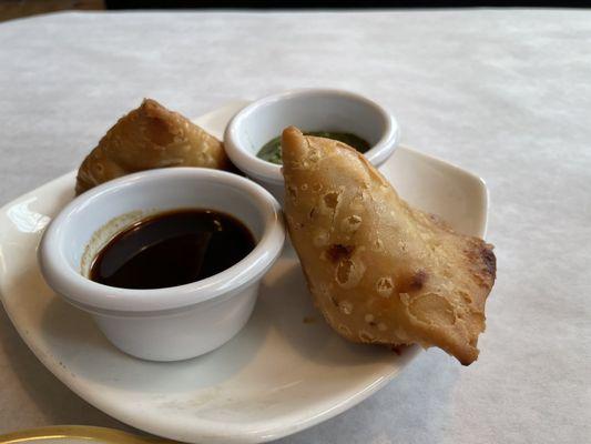 Vegetable Samosa with accompanying house made chutneys