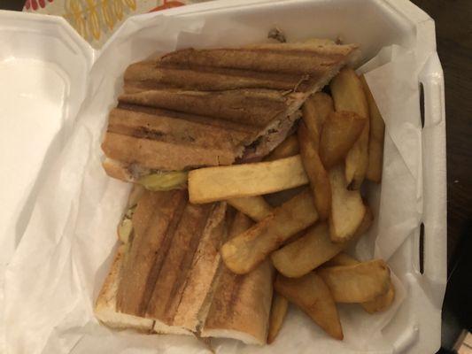 Cuban with fries take out.