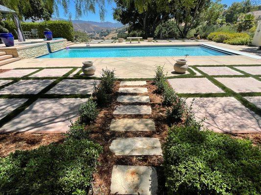 Concrete, mulch and artificial turf installation.