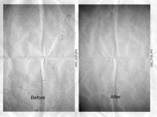 scanned image of the before and after sensor cleaning