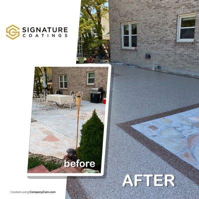 Before and after of patio with flagstone