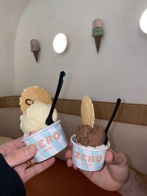 Ferrero Rocher and Cookie Butter (right) with Amarena Cheesecake and Tiramisu (left)