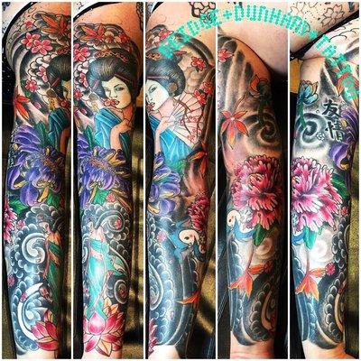 Complete left sleeve, some work I already had, some pieces she added to tie sleeve together