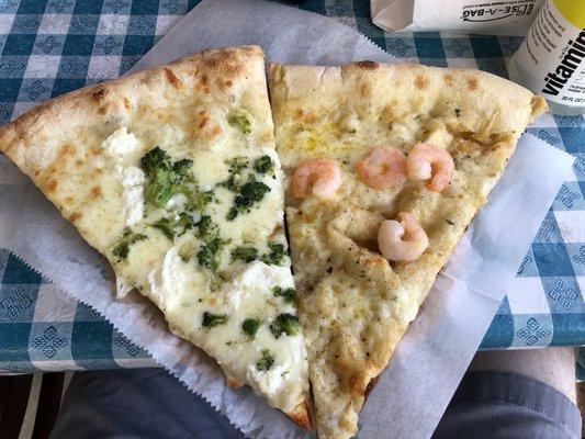 White Broccoli Ricotta and Fresh Garlic/ Shrimp Scampi Slices