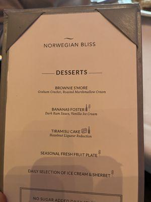 Dessert menu