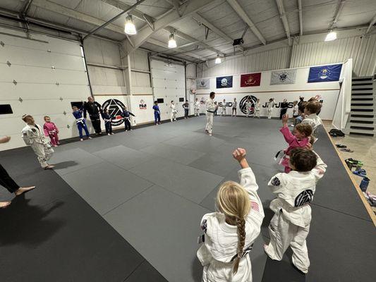 Full mat space with kids class