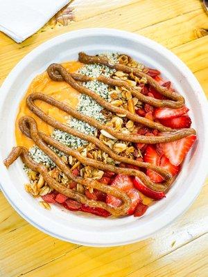 Sailor's Sky smoothie bowl + added almond butter drizzle