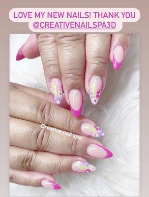 Spring floral with pink French tips