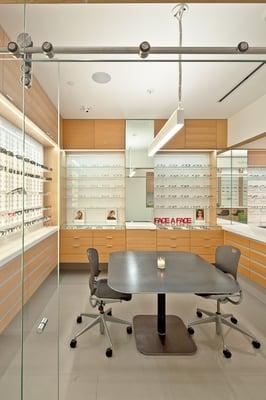 Optique's conference room for more personal one-on-one glasses fittings