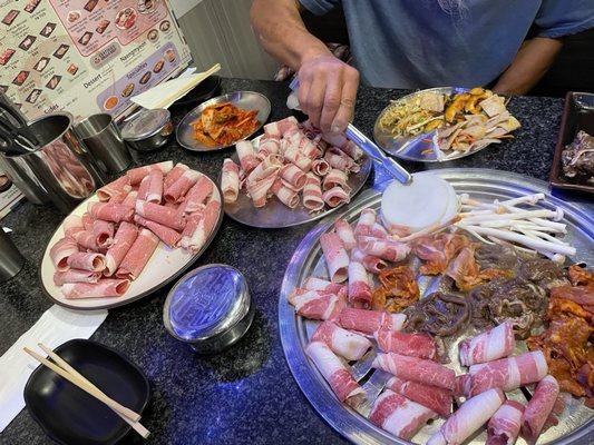 Table of Korean bbq items.