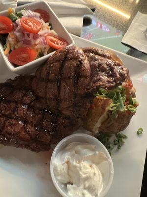 Steak w/ loaded potato and a salad