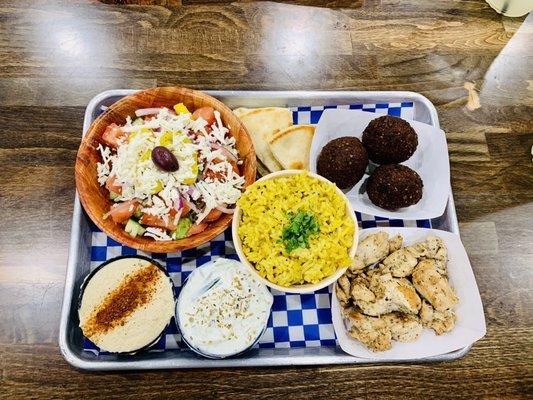 Hummus Tzatziki Curry Rice Greek Salad Mediterranean Platter