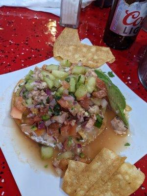 Shrimp pico de gallo, cucumber tostadas