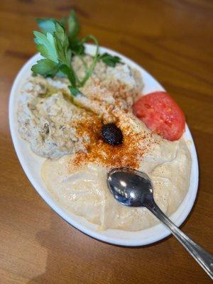 Half Hummus/Half Babaghonush Appetizer (~$8)