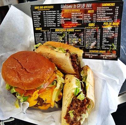 Philly Boom Sub and Triple Cheeseburger