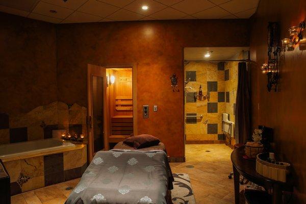 Massage room with Sauna and Hydro-bath for the better Health and Beauty of our Body