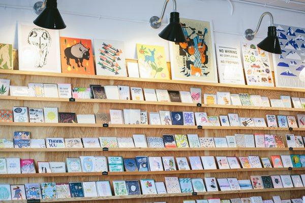 The card wall, featuring handmade, letterpress and screen printed cards from around the USA