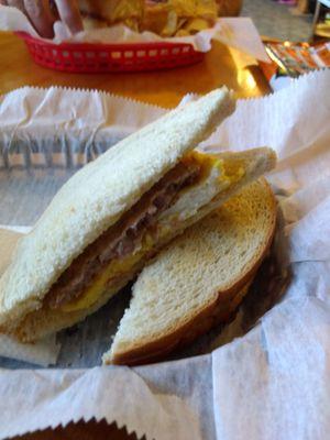 Egg, Cheese and Sausage sandwich on Sourdough