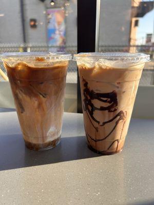 Iced white chocolate Mocha (Left)  Iced Mocha (Right)