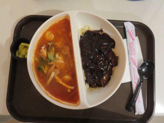 #21 black bean noodle and spicy seafood noodle combo for 9.99