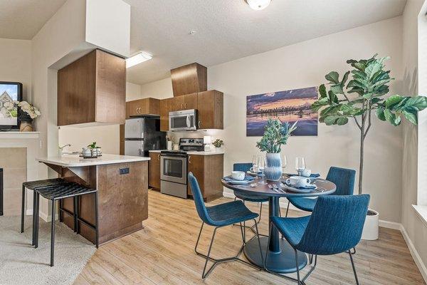 Kitchen and dining spaces