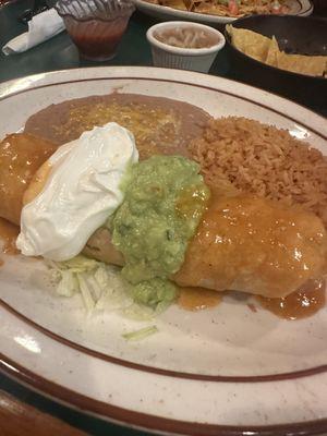 Carne burrito with rice and beans