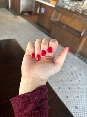 425 red Gel X nails