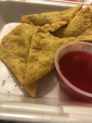 Crab cheese wontons and sweet and sour sauce