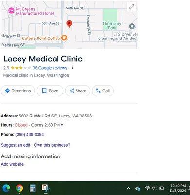 Misleading Google search showing my long-time clinic still open as usual.