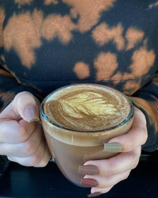 The S'mores latte! House made mocha and marshmallow syrup, espresso, steamed milk, topped with graham cracker crumbs.