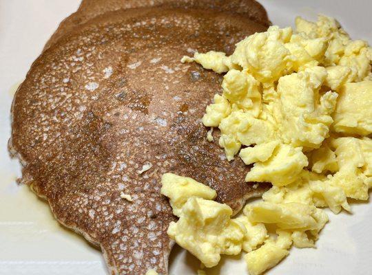 Pancakes and eggs. And that luscious maple syrup.