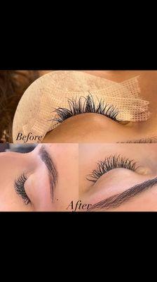 Before and after a classic lash extension fill