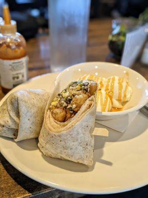 Veggie Burrito (minus dairy), side of Greek yogurt and honey. IG - @bilalandjesseatfood