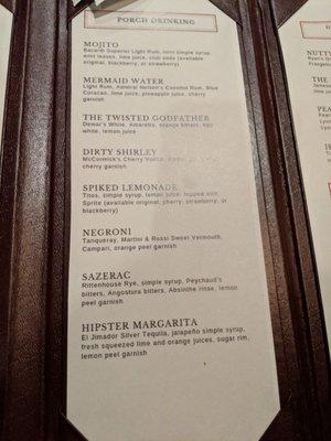 Drink menu