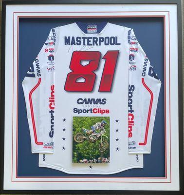 Parker Jordan Fine Art having a little fun with custom framing a MotorCross Jersey. #parkerjoranfineart #framer