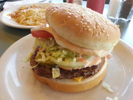 Burger with an egg for breakfast circa 2013.. A shocker to them! The cashier was like with an egg? Yeah it's modern times!